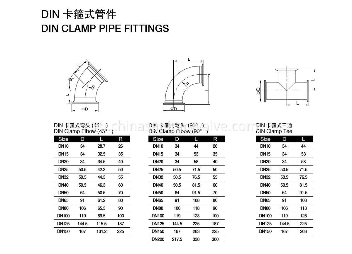 DIN CLAMP ELBOW TEE DRAWING
